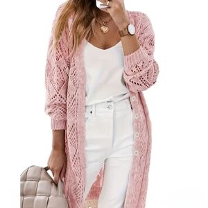 Longline Pink Cardigan Sweater